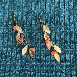 Orange and gold leave earrings